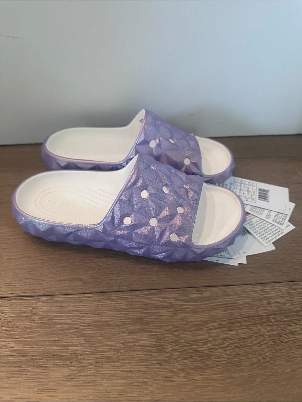 CROCS Lavender and White Slide Sandals